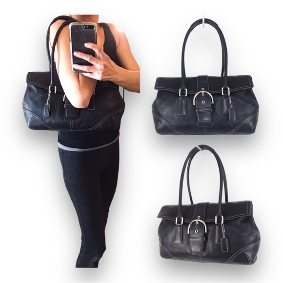 LIKE NEW! Vintage Coach Soho Black Leather Buckle Flap Satchel Bag - Picture 2 of 10